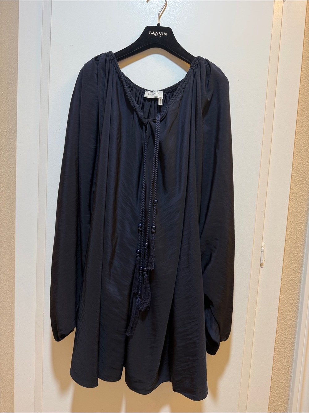Lanvin Paris Black Tie-Front Silk Dress